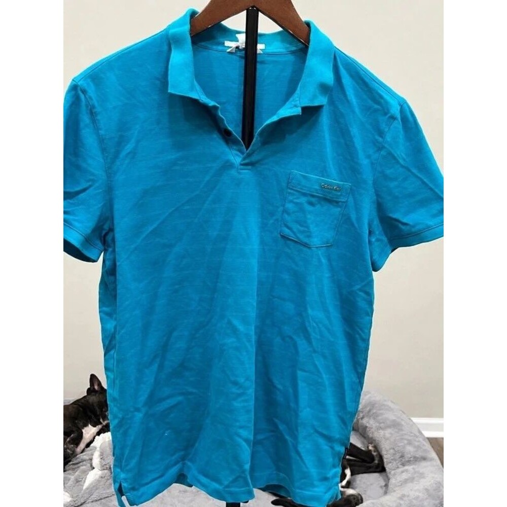 Calvin Klein Liquid Cotton Menโs Polo Shirt Small Teal Blue Short Sleevei